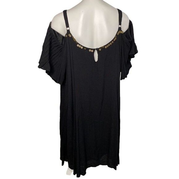 Torrid Black Cold Shoulder Gauzy Pleated A-Line Knee Length Dress‎ Sz 2 - Picture 3 of 9